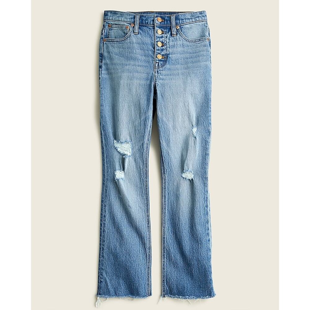 J. Crew 10" Demi Boot Crop Jean in Greenwich Street Wash 31 Distressed Raw Hem